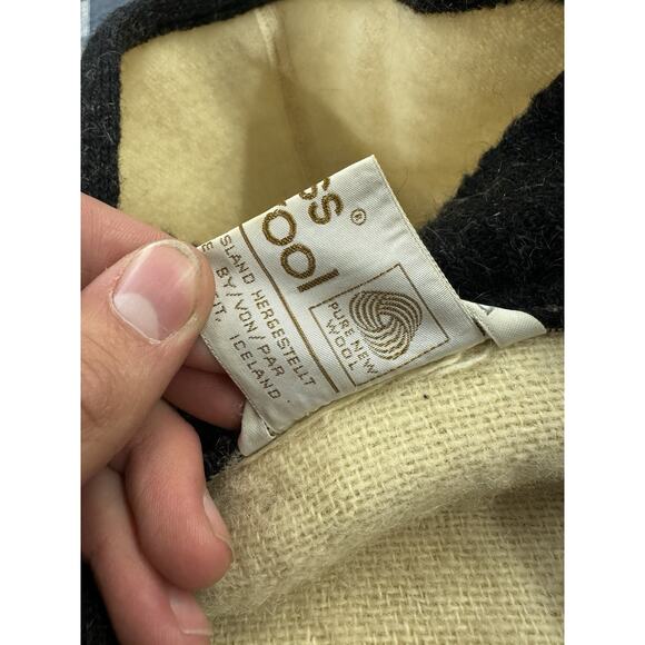 Vintage 90s Alafoss Icelandic Sweater Ivory‎ Charcoal Gray Hooded Wool Mens Sz M - Picture 4 of 10